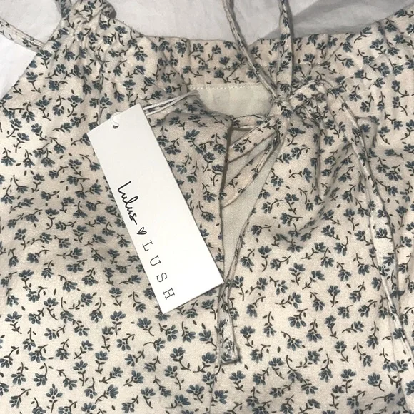 LULU’S x LUSH Fondest of Feelings Cream Floral Print Tiered Mini Dress Sz S - Picture 9 of 15